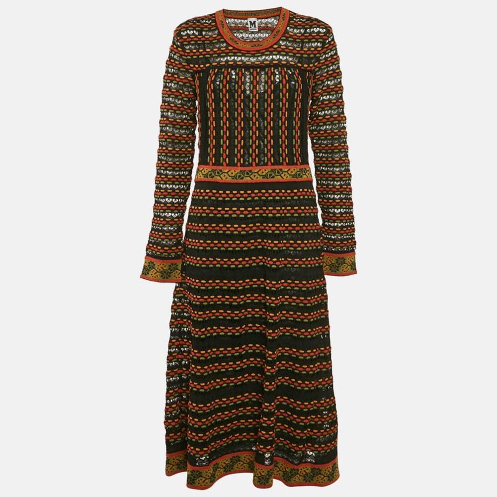 M Missoni Multicolor Patterned Knit Long Sleeve Midi Dress S